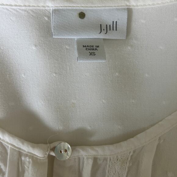 J Jill Women Top XS Ivory Swiss Dot Button Up Cottagecore Fairy Whimsy Office - Picture 2 of 7